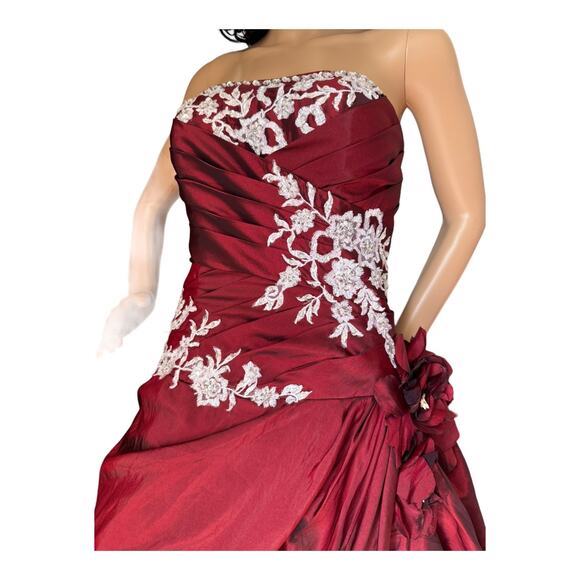 Burgandy Ball Gown Sweetheart Beading Long Taffeta Quinceanera Dress size Medium - Picture 15 of 16
